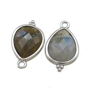 Natural Labradorite Teardrop Pendant Platinum Plated, approx 12-15mm