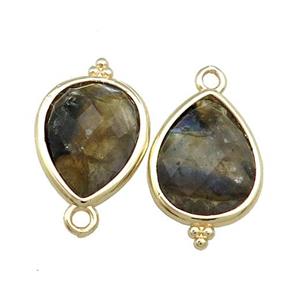 Natural Labradorite Jade Teardrop Pendant Dye Gold Plated, approx 12-15mm