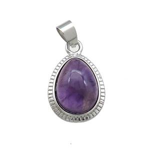 Purple Amethyst Teardrop Pendant Platinum Plated, approx 15-19mm