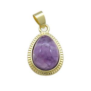 Purple Amethyst Teardrop Pendant Gold Plated, approx 15-19mm