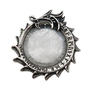 Alloy Dragon Charms Pendant Pave Clear Quartz Antique Silver, approx 40mm