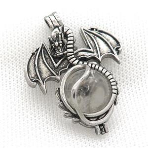 Alloy Dragon Charms Pendant Pave Quartz Antique Silver, approx 16mm, 36-50mm