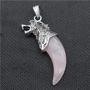 Alloy Wolf Pendant Pave Pink Rose Quartz Antique Silver, approx 20-55mm