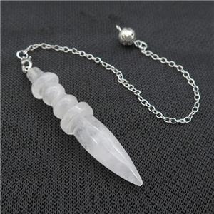 Clear Quartz Pendulum Pendant With Alloy Chain Platinum Plated, approx 14-65mm, 8mm, 16cm length