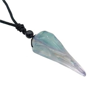 Fluorite Crow Skull Necklace Birds Black Nylon Rope Cord, approx 25-70mm