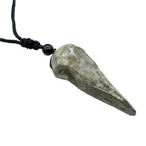 Pyrite Crow Skull Necklace Birds Black Nylon Rope Cord, approx 25-70mm