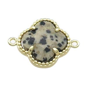 Black Dalmatian Jasper Clover Connector Gold Plated, approx 16mm