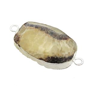 Ocean Agate Oval Connector Faceted Silver Plated, approx 20-35mm