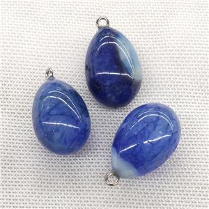 Natural Agate Druzy Egg Pendant Blue Dye, approx 20-30mm