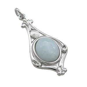 Copper Pendant Pave Aquamarine Platinum Plated, approx 8-10mm, 15-28mm