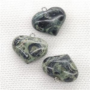 Natural Kambaba Jasper Heart Pendant Green, approx 20-25mm