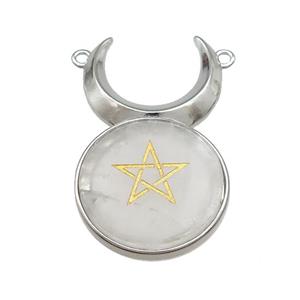 Clear Quartz Star Symbols Alloy Moon Pendant Platinum Plated, approx 25mm, 50mm