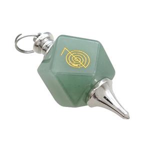 Natural Green Aventurine Dowsing Pendulum Polygon Alloy Platinum Plated, approx 20mm, 50mm