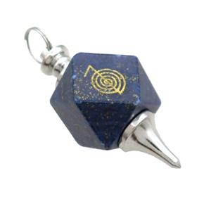 Natural Blue Lapis Lazuli Dowsing Pendulum Polygon Alloy Platinum Plated, approx 20mm, 50mm