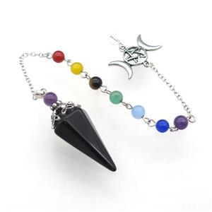 Black Obsidian Pendulum Pendant With Gemstone Chakra Chain Platinum Plated, approx 18-35mm, 6mm, 18cm length