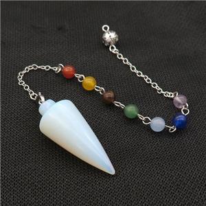 White Opalite Pendulum Pendant With Gemstone Chakra Chain Platinum Plated, approx 18-42mm, 6mm, 16cm length