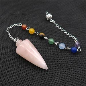 Natural Pink Rose Quartz Pendulum Pendant With Gemstone Chakra Chain Platinum Plated, approx 18-42mm, 6mm, 16cm length