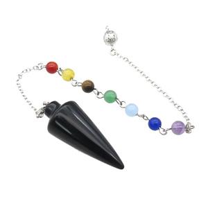 Black Obsidian Pendulum Pendant With Gemstone Chakra Chain Platinum Plated, approx 18-42mm, 6mm, 16cm length