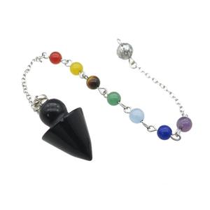 Black Obsidian Pendulum Pendant With Gemstone Chakra Chain Platinum Plated, approx 20-30mm, 6mm, 16cm length