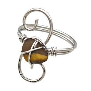 Copper Rings With Tiger Eye Stone Wire Wrapped Platinum Plated, approx 6-8mm, 18mm dia