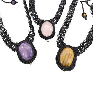 Natural Gemstone Necklaces Adjustable Nylon Rope Mixed, approx 25-30mm