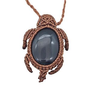 Black Obsidian Necklace Tortoise Waxed Fabric Rose Brown, approx 25-30mm