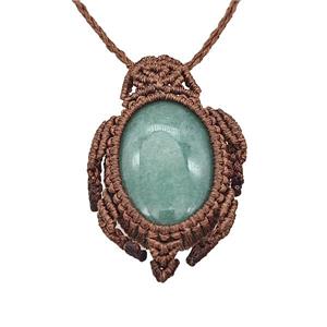 Natural Green Aventurine Necklace Tortoise Waxed Fabric Rose Brown, approx 25-30mm