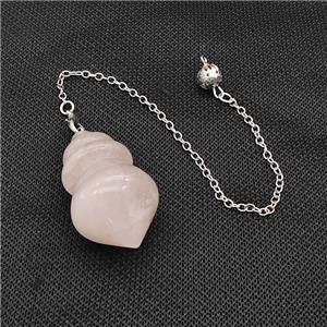 Natural Pink Rose Quartz Dowsing Pendulum Pendant With Chain Platinum Plated, approx 25-42mm, 16cm length