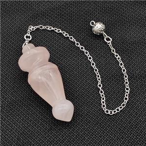 Natural Pink Rose Quartz Dowsing Pendulum Pendant With Chain Platinum Plated, approx 18-50mm, 16cm length