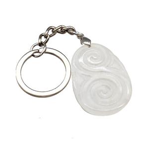 Clear Quartz Spiral Keychain Flat Teardrop Alloy Platinum Plated, approx 25-35mm, 25mm