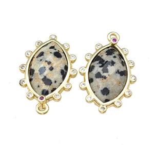 Natural Black Dalmatian Jasper Eye Pendant Gold Plated, approx 14-20mm