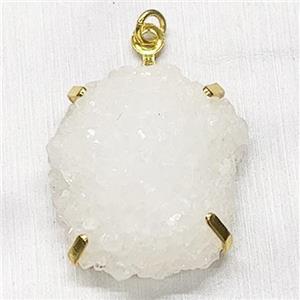 Naturel Quartz Druzy Pendant Freeform Gold Plated, approx 20-30mm