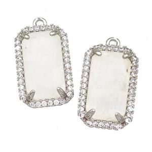 White Crystal Quartz Rectangle Pendant Copper Pave Zircon Platinum Plated, approx 12-18mm