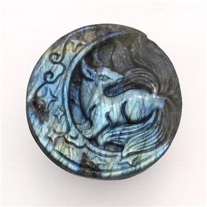 Nine Tailed Fox Charms Labradorite Moon Pendant, approx 48mm