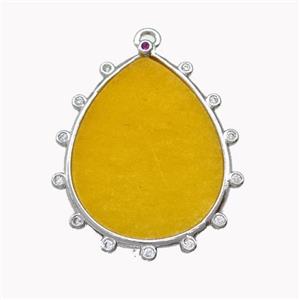 Natural Yellow Honey Jade Pendant Flat Teardrop, approx 20-25mm