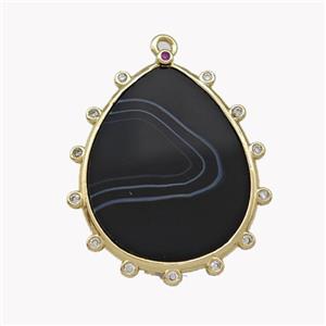 Black Stripe Agate Teardrop Pendant, approx 20-25mm