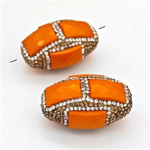 Clay Rice Beads Pave Rhinestone Orange Jade, approx 23-35mm