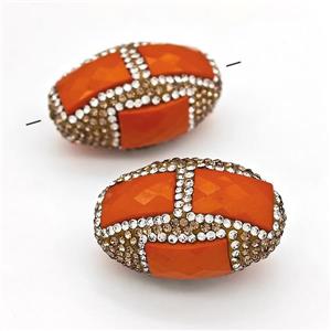 Clay Rice Beads Pave Rhinestone Orange Red Jade, approx 23-35mm