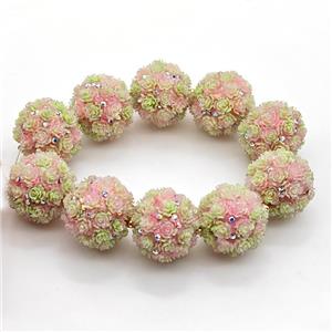 Resin Round Beads Flower Pink, approx 22mm dia