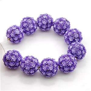 Resin Round Beads Flower Purple, approx 22mm dia