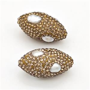 Clay Rice Beads Pave Yellow Rhinestone Pearl, approx 19-33mm
