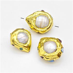 White Pearl Beads Round Gold Plated, approx 16-20mm