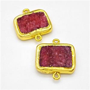 Red Druzy Quartz Rectangle Connector Gold Plated, approx 18-20mm