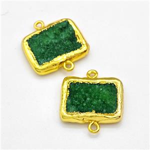 Green Druzy Quartz Rectangle Connector Gold Plated, approx 18-20mm