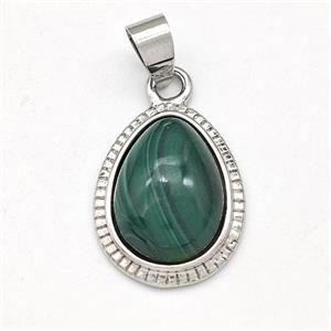 Green Malachite Teardrop Pendant Platinum Plated, approx 15-19mm