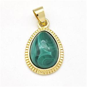 Green Malachite Teardrop Pendant Gold Plated, approx 15-19mm