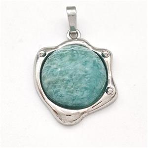 Green Amazonite Pendant Half Round Platinum Plated, approx 20-21mm