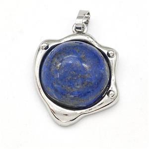 Blue Lapis Lazuli Pendant Half Round Platinum Plated, approx 20-21mm