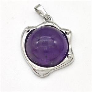 Amethyst Pendant Half Round Platinum Plated, approx 20-21mm