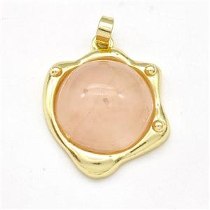 Pink Rose Quartz Pendant Half Round Gold Plated, approx 20-21mm